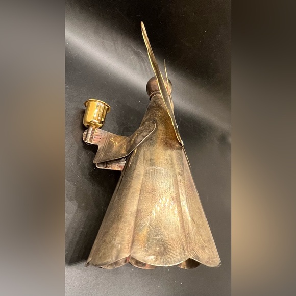 Christmas Brass Angel Holding Tapered Candlestick Holder Vintage Made Hong Kong - Picture 7 of 16